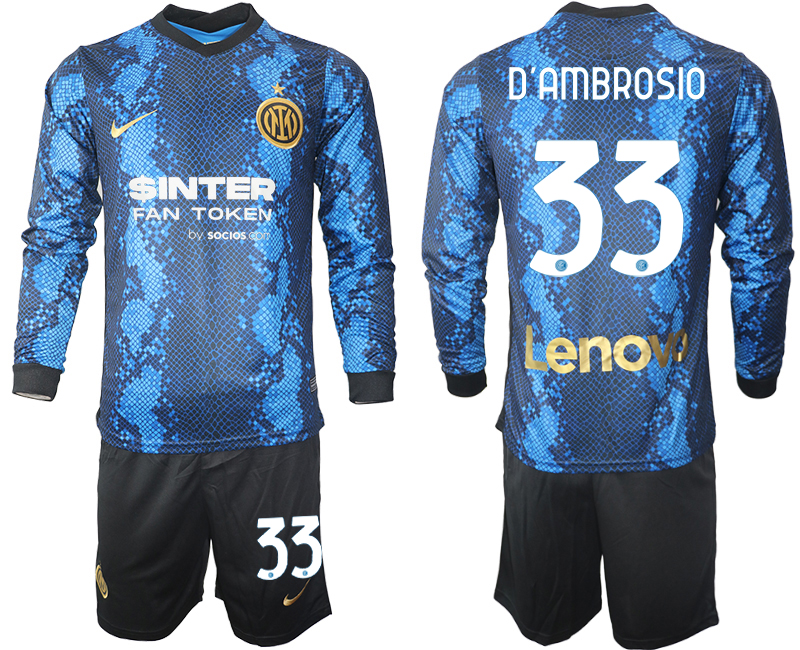 Men 2021-2022 Club Inter Milan home blue Long Sleeve #33 Soccer Jersey->juventus jersey->Soccer Club Jersey